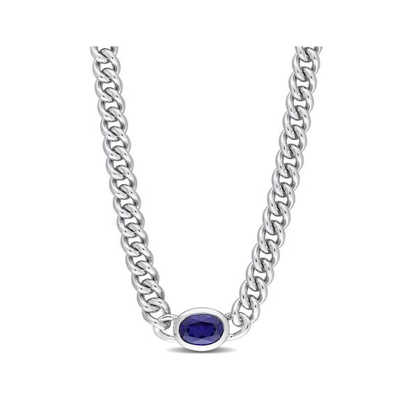 1.27 Carat (ctw) Lab Created Blue Sapphire Curb Chain Necklace Sterling Silver